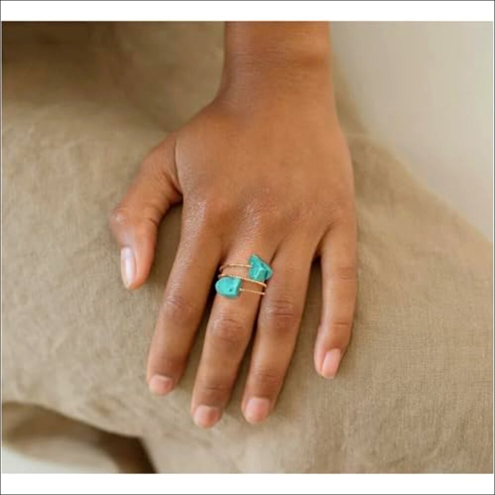 Gold-Plated Adjustable Statement Ring With Turquo… - image 6